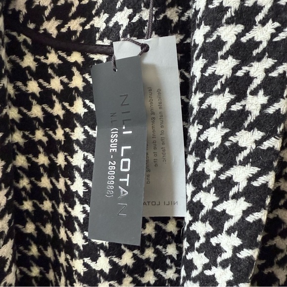 🆕 NILI LOTAN Kidman Houndstooth Virgin Wool Trench Coat in Black/White Sz L - Picture 6 of 9